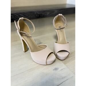 IDIFU Womens Nude Pink Heel Platform Shoes Ankle Strap Size 7 Shoes